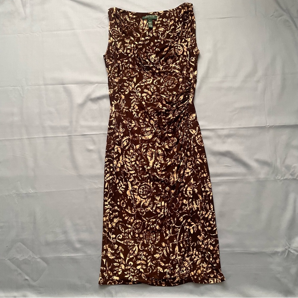Lauren Ralph Lauren Brown And Tan Floral Dress Size 2 Floral Boho Feminine